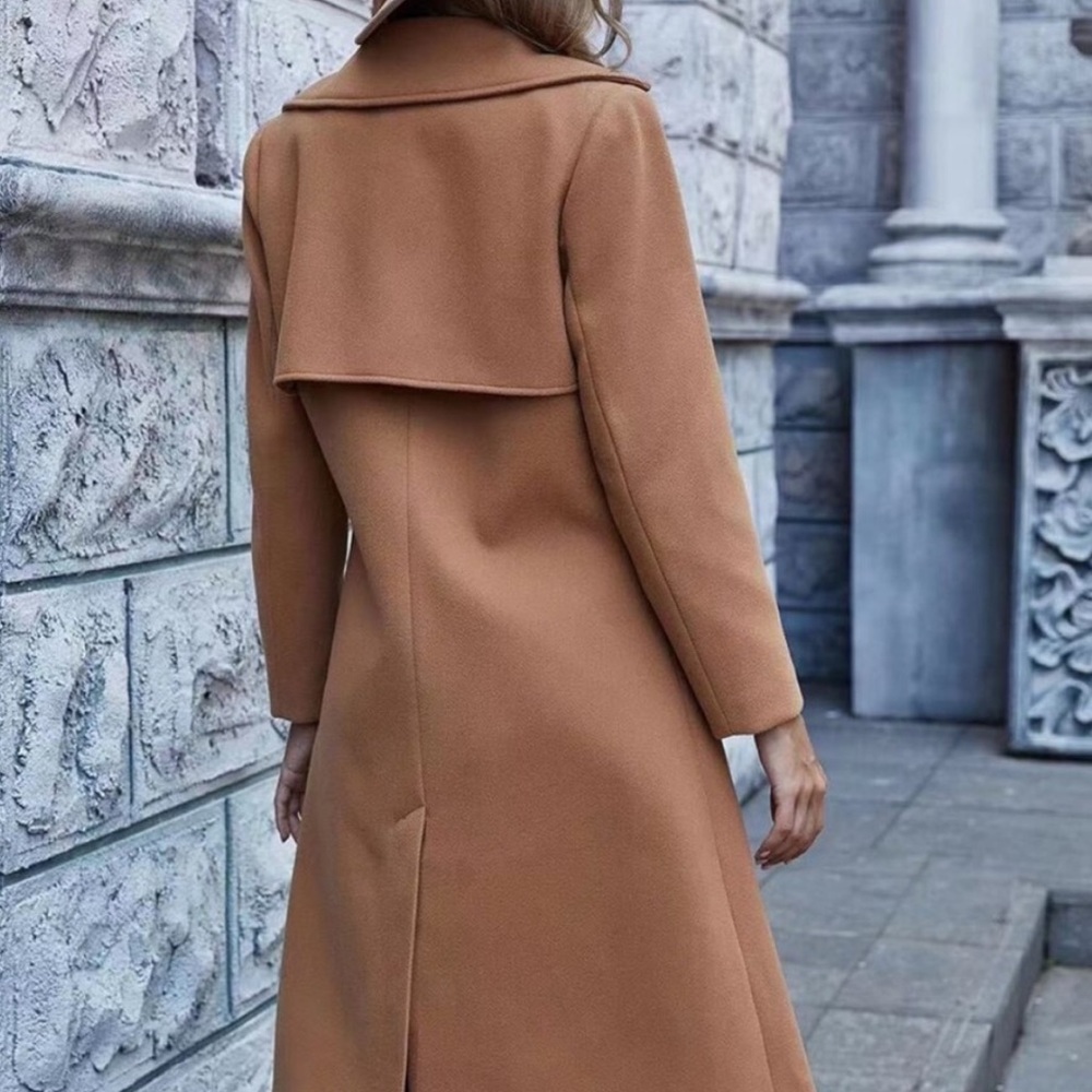 Camel double breasted button trench pea coat - Picture 9 of 16